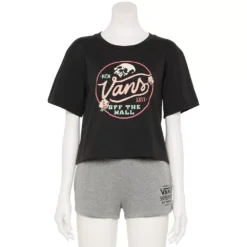 Juniors' Vans Cropped "Off The Wall" Skull Logo Graphic Tee