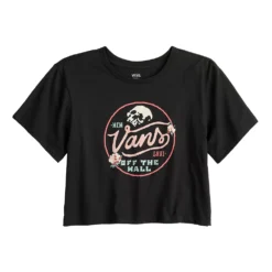 Juniors' Vans Cropped "Off The Wall" Skull Logo Graphic Tee -Vans Shop 5548898 ALT5