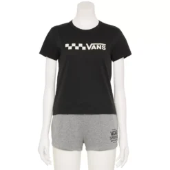 Juniors' Vans "Vans" White Checkered Logo Graphic Tee